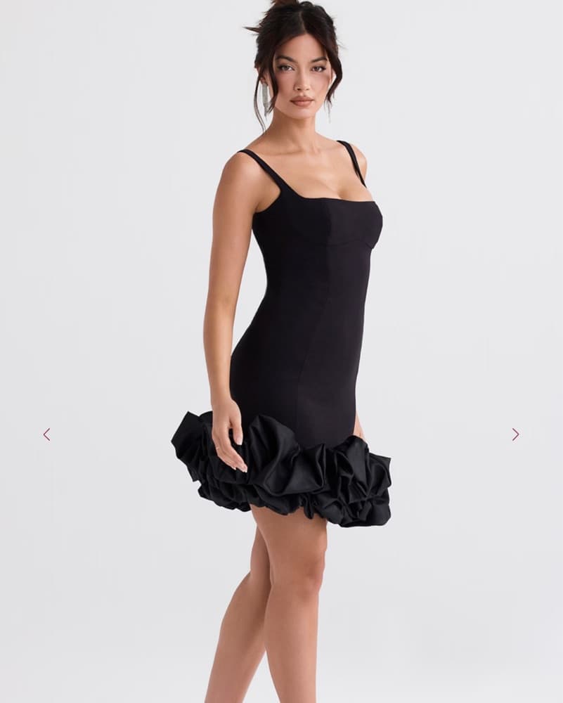 House of CB Lilou Black Ruffle Hem Dress - Image 1