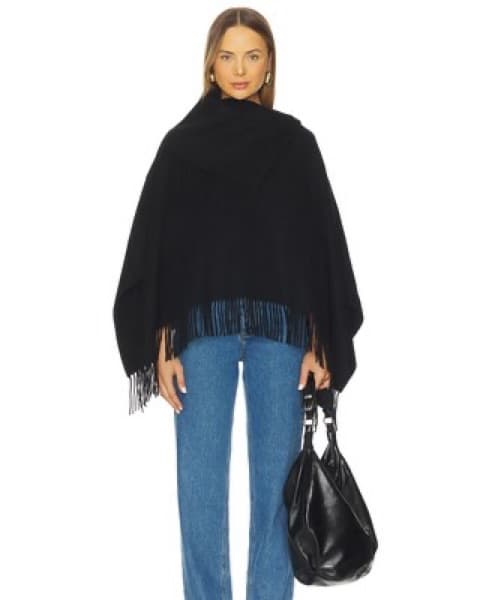 Oversized Black Fringe Poncho - Image 4