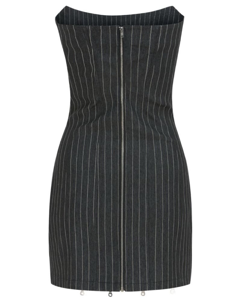 With Jean Pin Stripes Zipper Mini Dress - Image 4