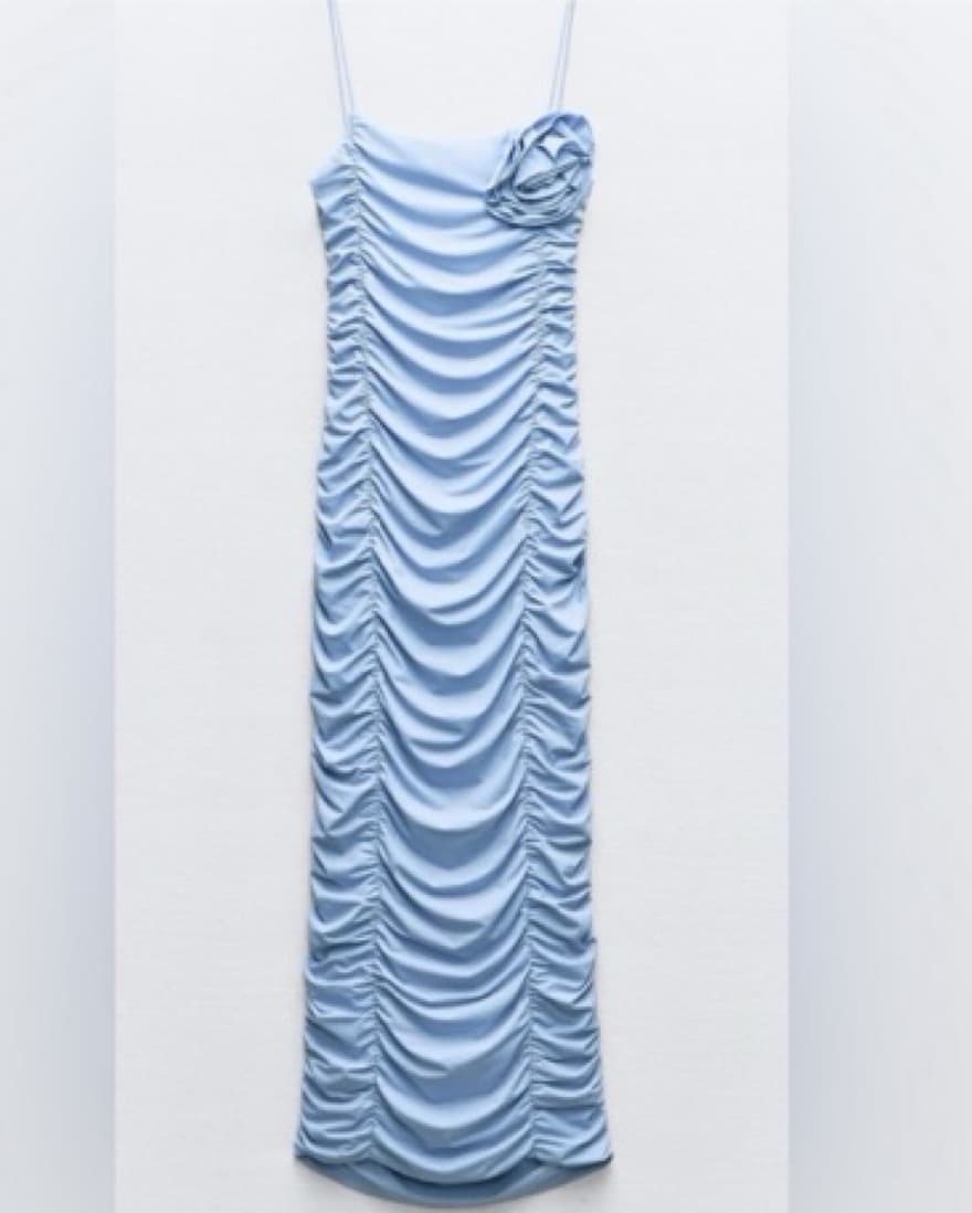 Zara Draped Blue Flower Dress - Image 2