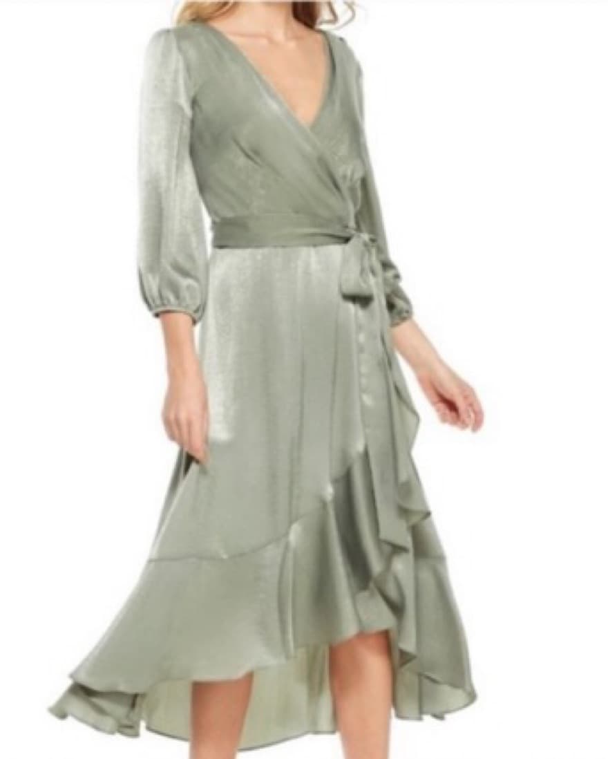 Sage Shiny Wrap Dress - Image 1