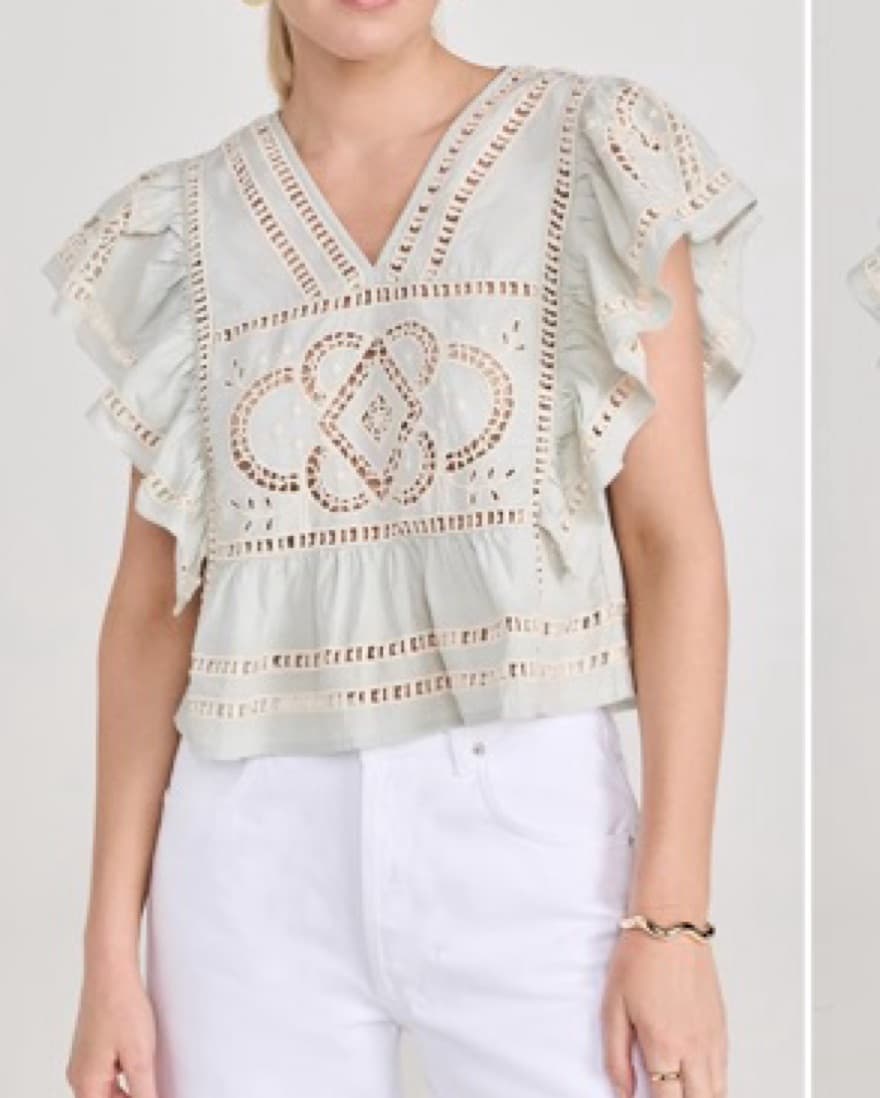 Sea Blaire Eyelet Flutter Sleeve Top - Image 1