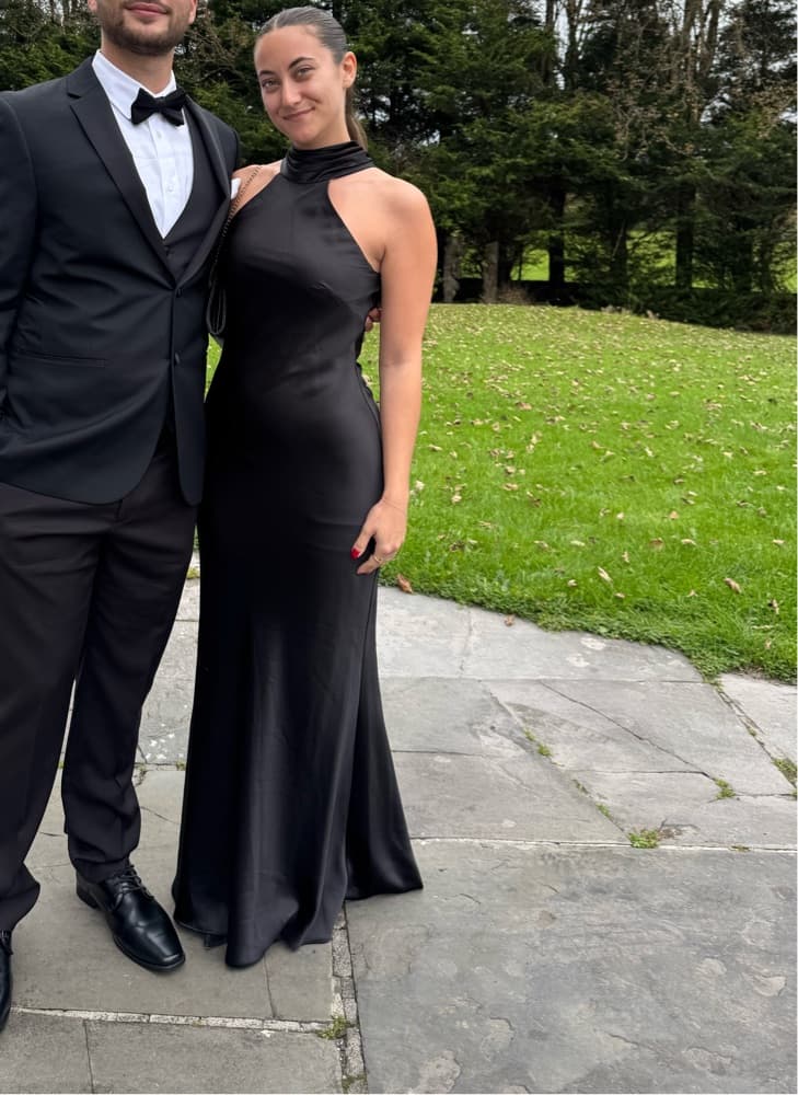 Aqua Black Satin Gown - Image 3