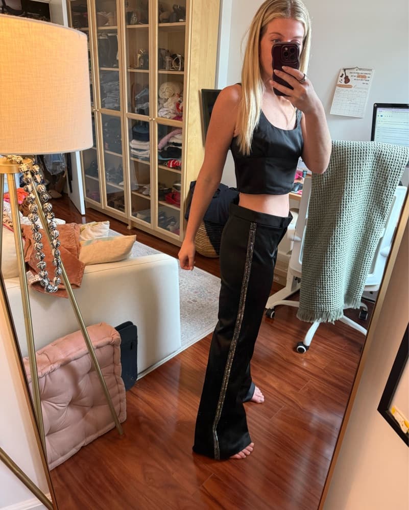 Vintage Low Rise Black Satin Effect Pant - Image 2