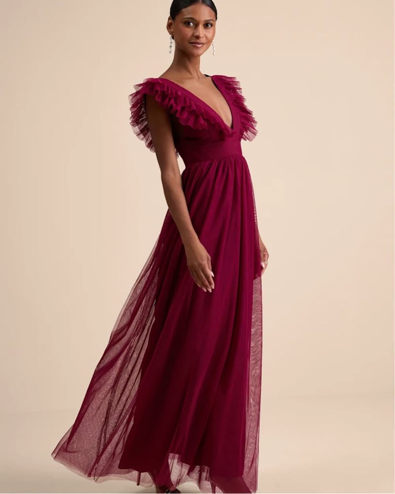 Lulus Tulle Dress In Burgundy - Image 4