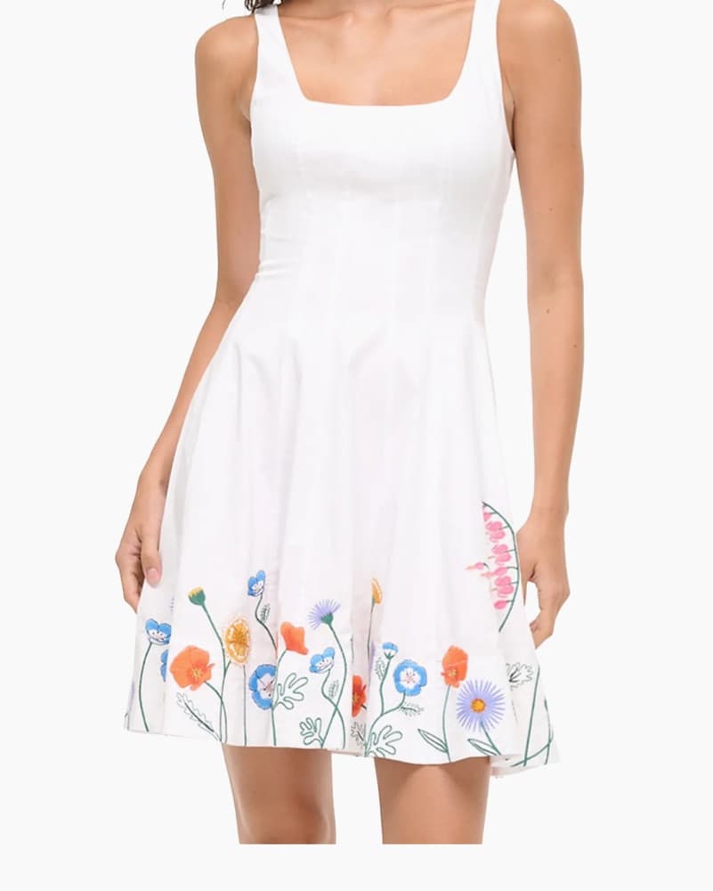 STAUDFloral Embroidered White Midi Dress - Image 1