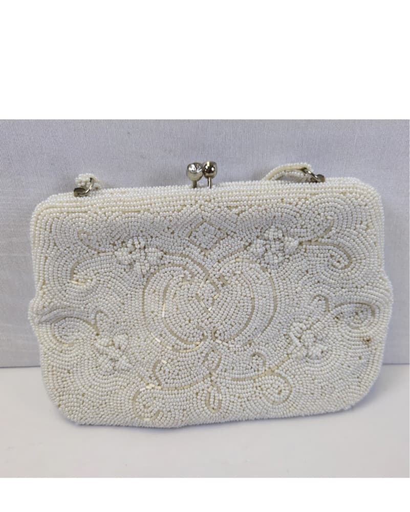 Vintage white Beaded Clutch Purse - Image 1
