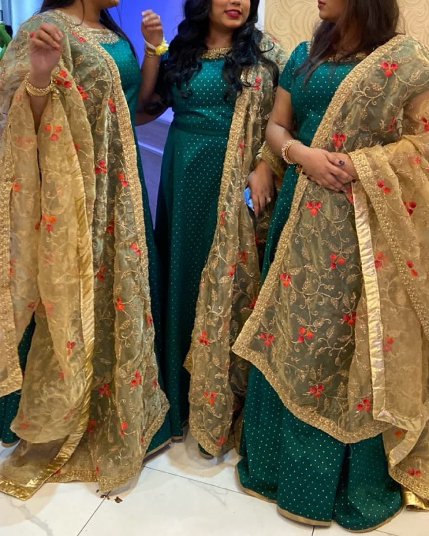 Green+Gold Long Maxi Gown With Dupatta - Image 3