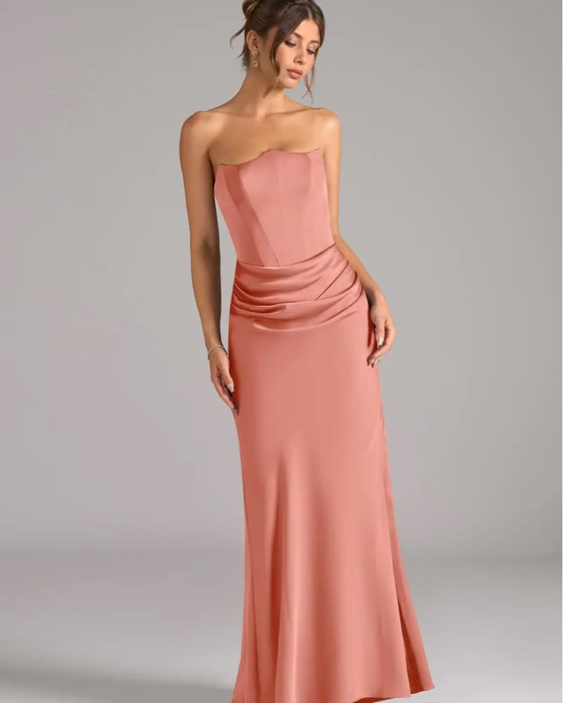 Elegant Strapless Ruched Maxi Dress - Image 4