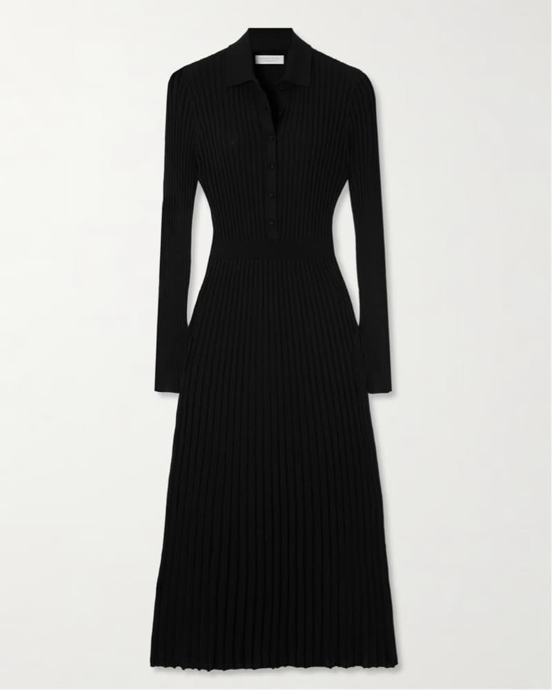 Gabriela Hearst |Black Ribbed Midi Dress - Image 1
