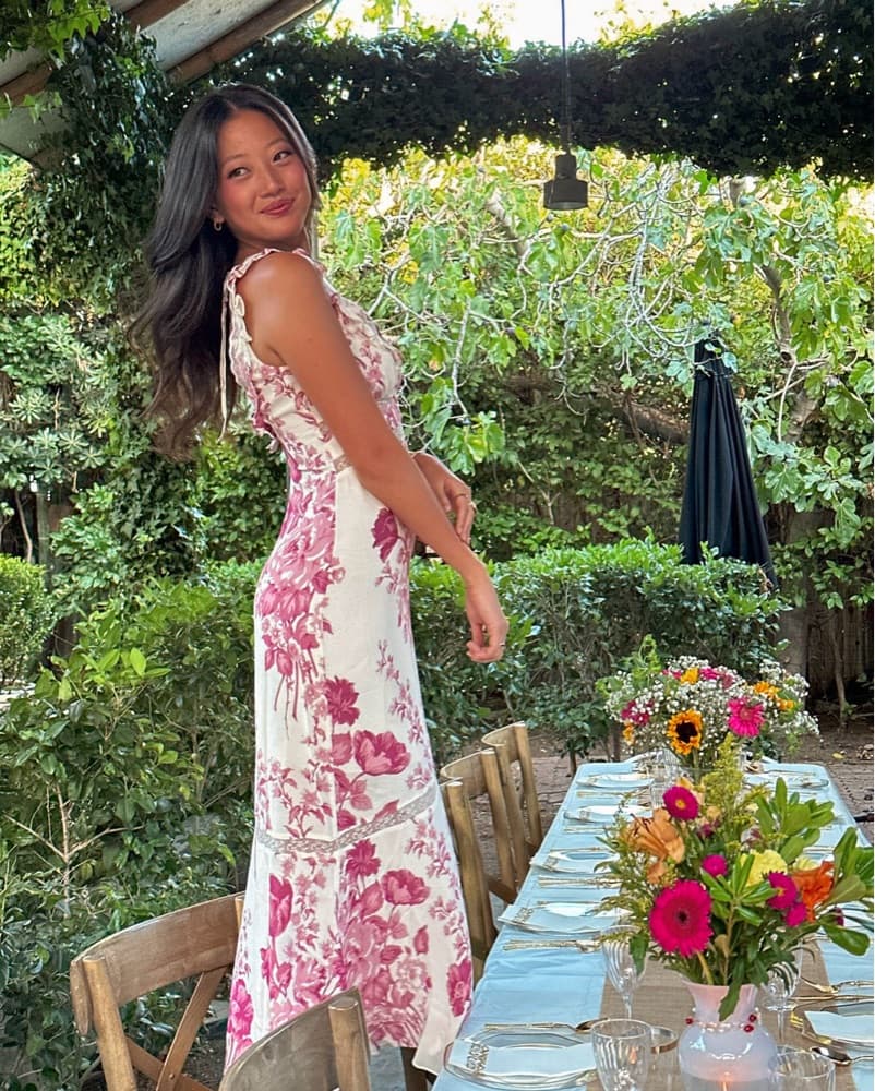 Reformation Purdie Dress Pink And White - Image 1