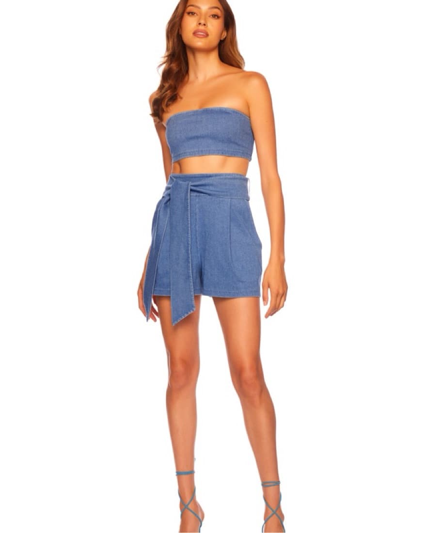 Denim Bandeau and Wrap Shorts Set - Image 1