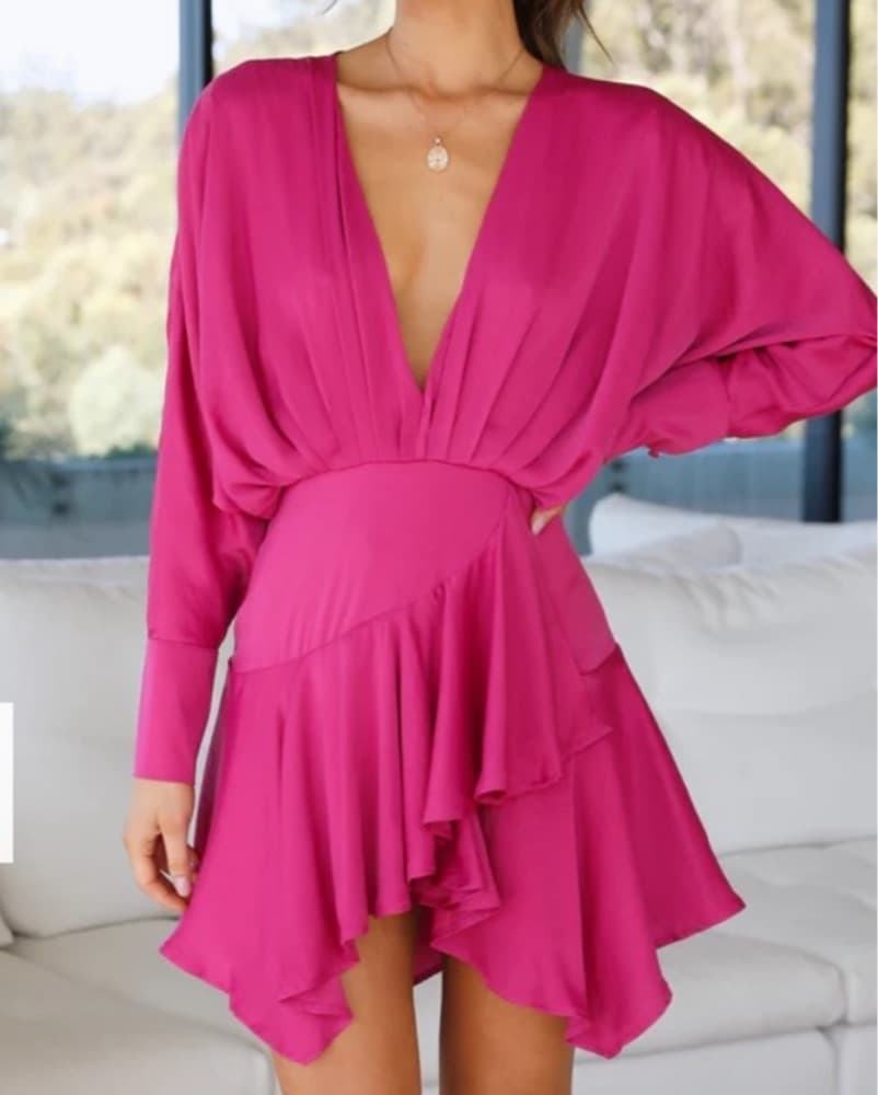Magenta Long-Sleeve Wrap Dress - Image 1