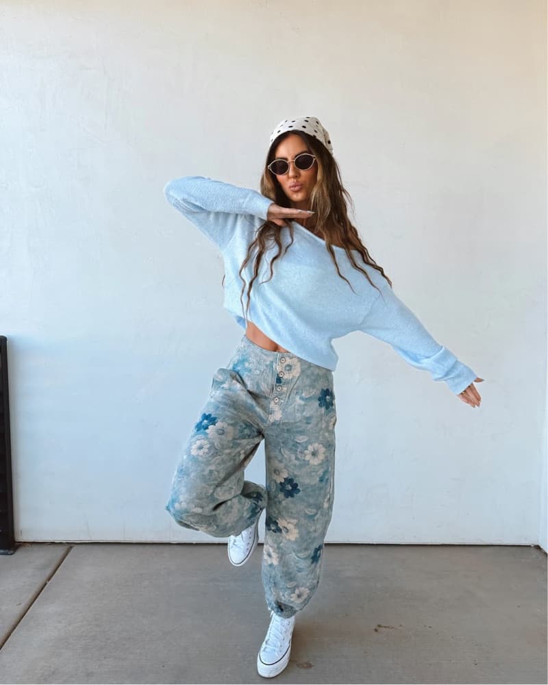 Blue Foral Denim Joggers - Image 2