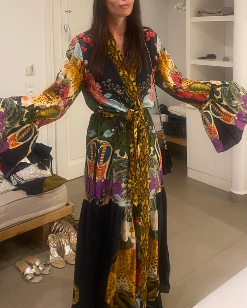Floral Leopard Print Silk Coverup Kimono - Image 3