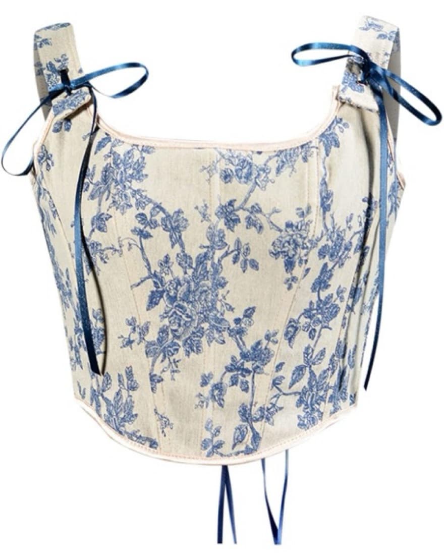 Vintage Blue Floral Print Corset  - Image 1