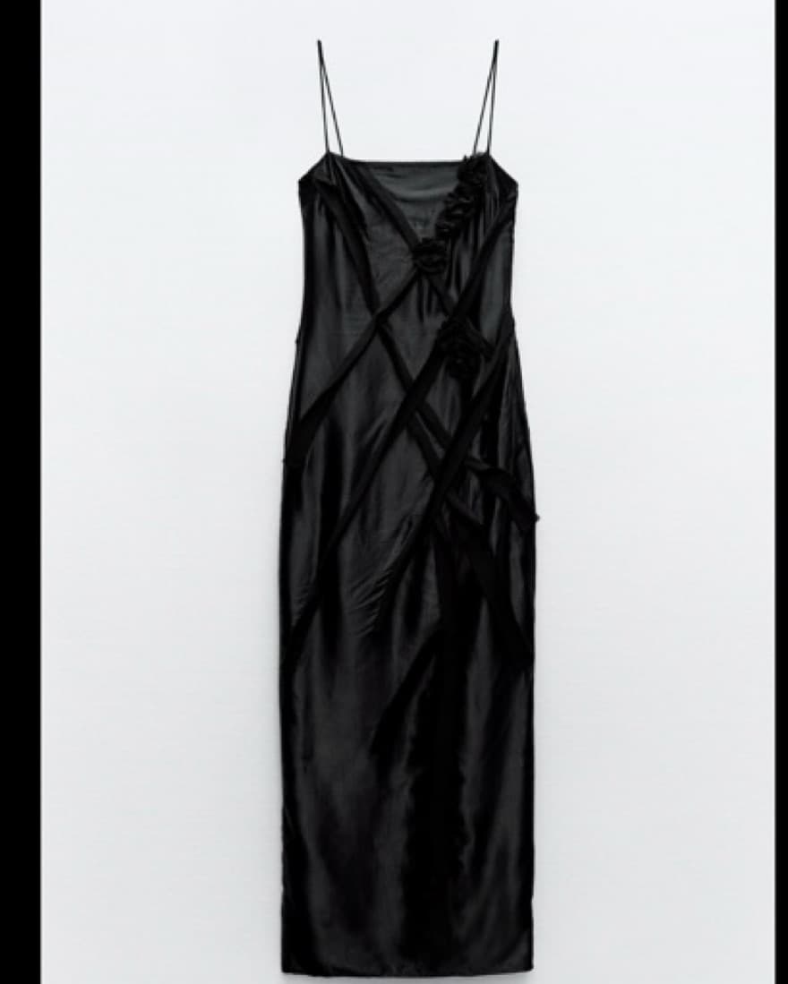 Floral Satin Black Dress - Image 2