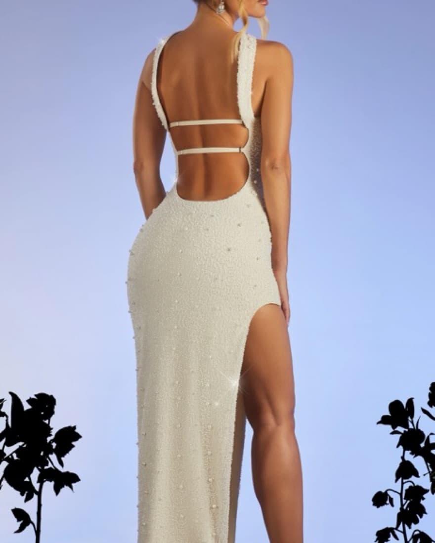 Oh Polly Embellished Maxi Dress in Ivory - Image 3