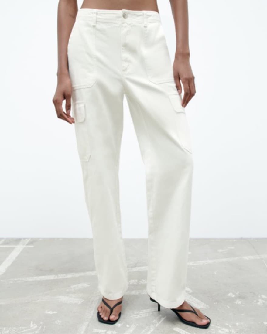 White Straight High Rise Cargo Pants  - Image 4