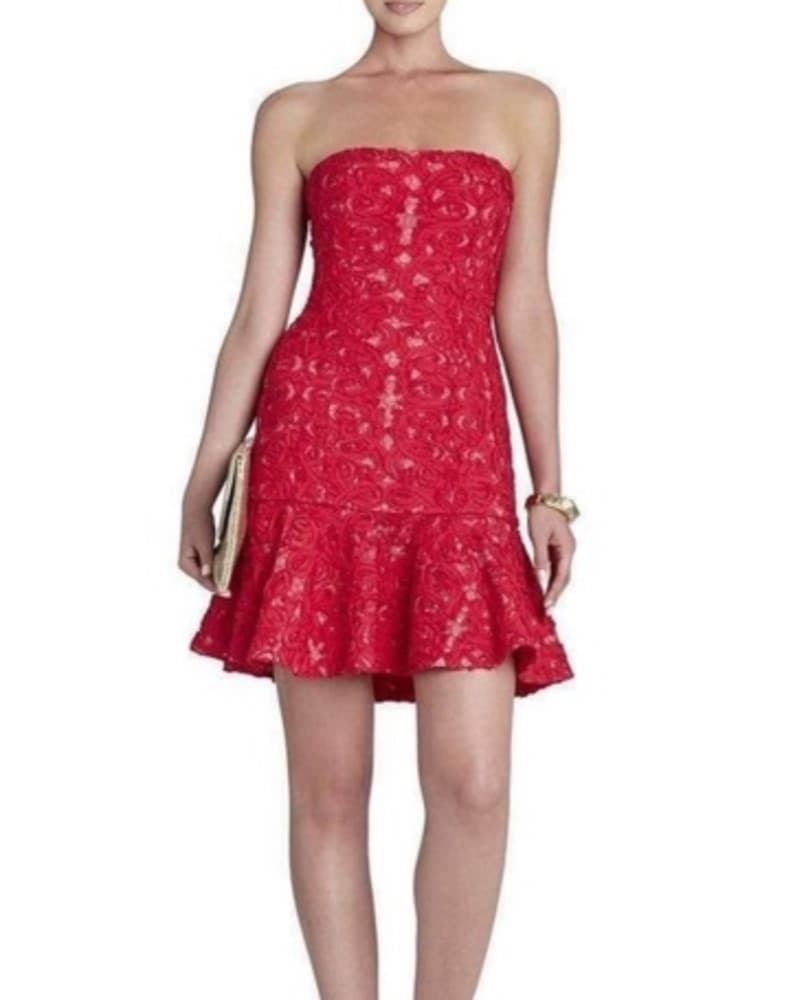 BCBG Red Floral Drop Waist Mini - Image 2