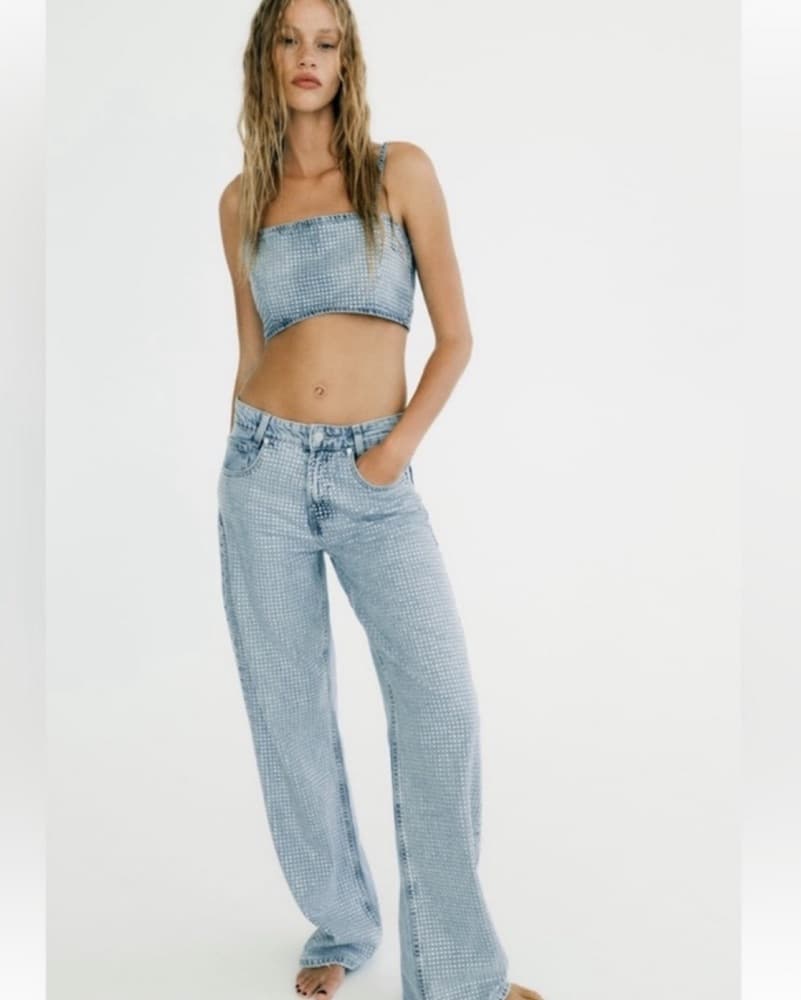 Zara Rhinestone TRF Top And Jeans  - Image 2