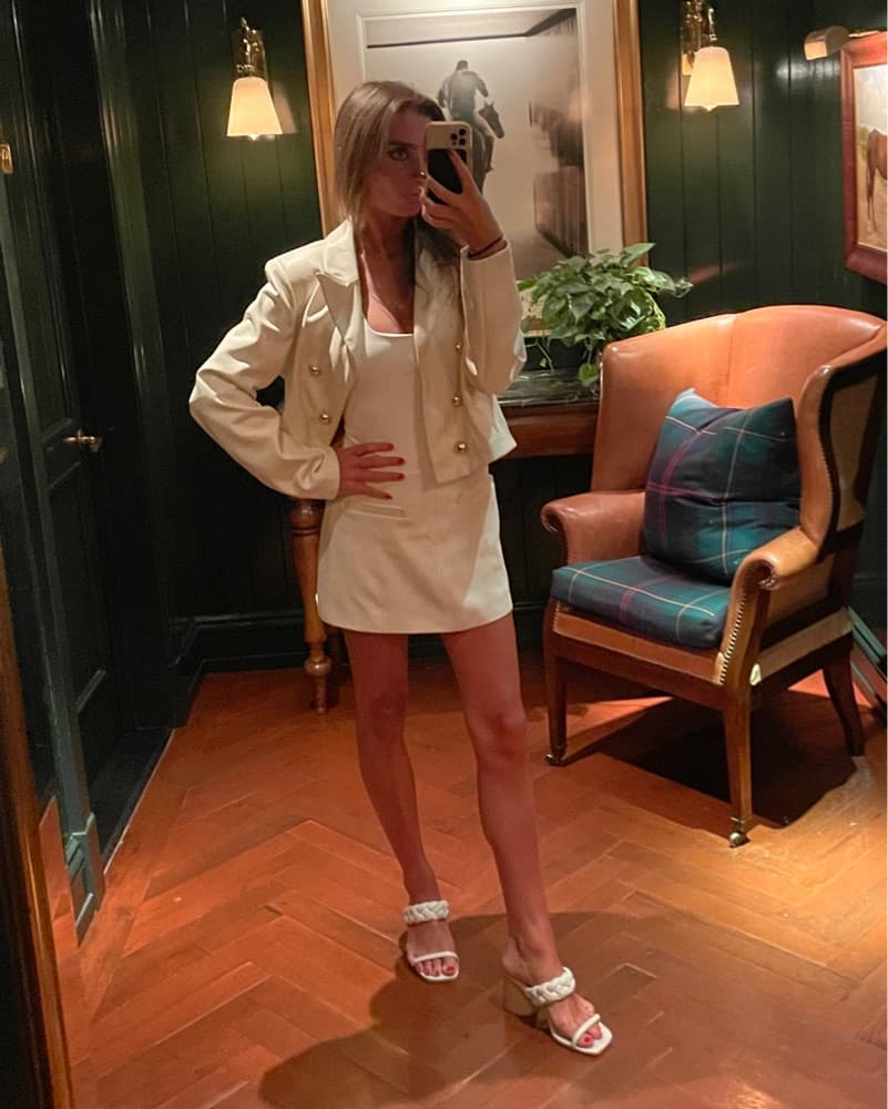 White Leather Blazer With Gold Buttons  - Image 2