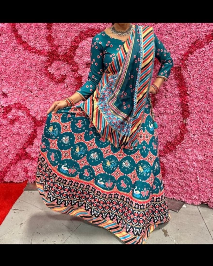 Teal Lehenga And Garba Chaniya Choli - Image 2
