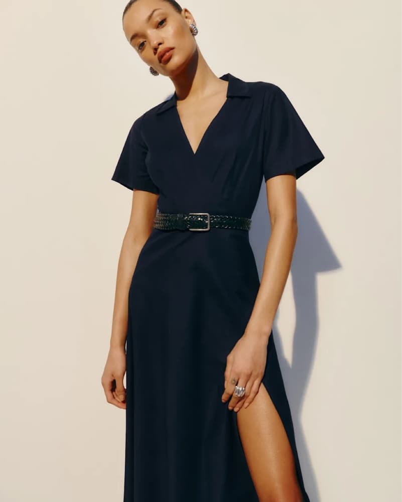 Chic Blue Wrap Revolve Midi Dress - Image 1