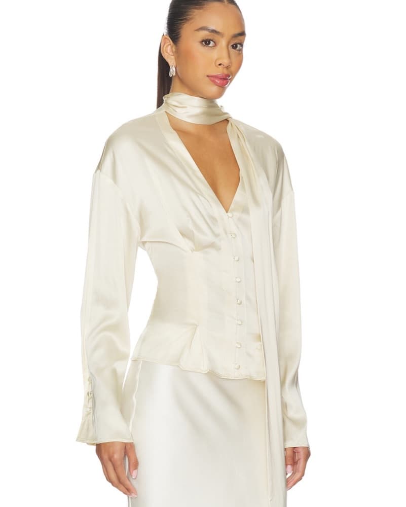 Cinched Ivory Satin Blouse - Image 4