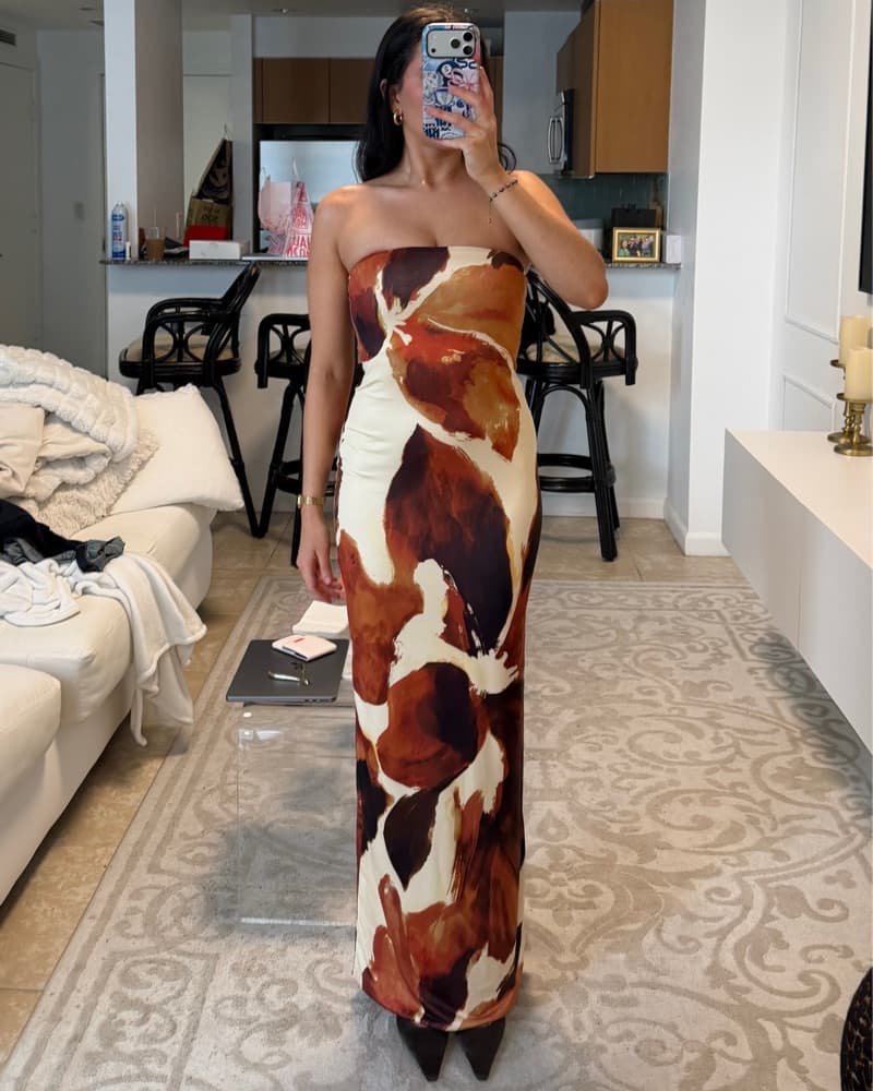 PLT Floral Strapless Bodycon Long Dresst - Image 3