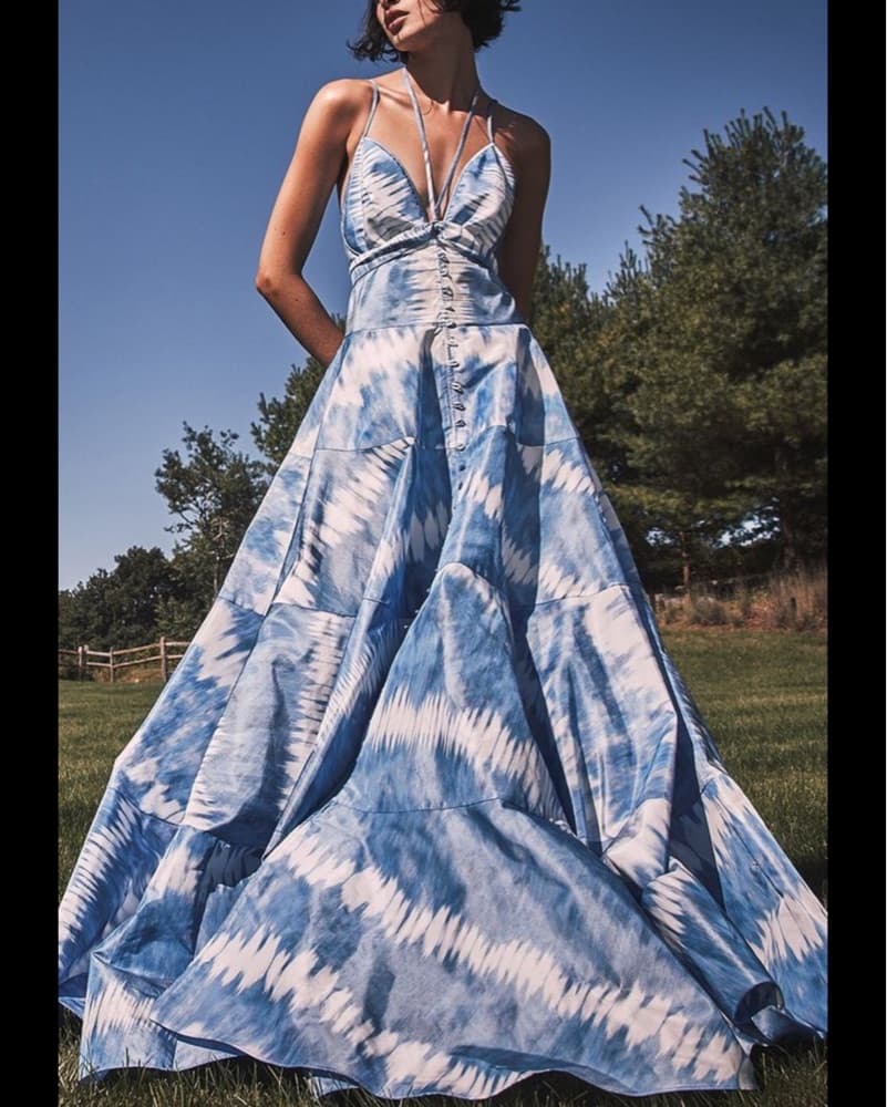 Alexis Long Blue Gown Wrap Neck  - Image 3