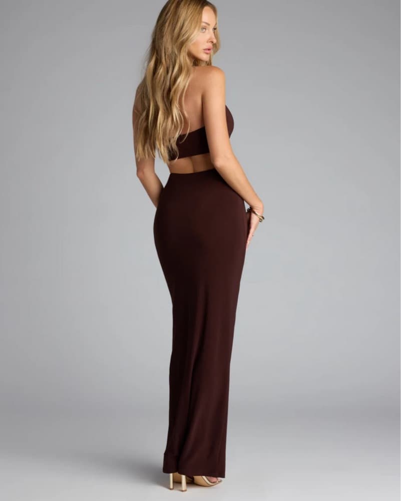 Brown Halter Cutout Maxi Dress - Image 3