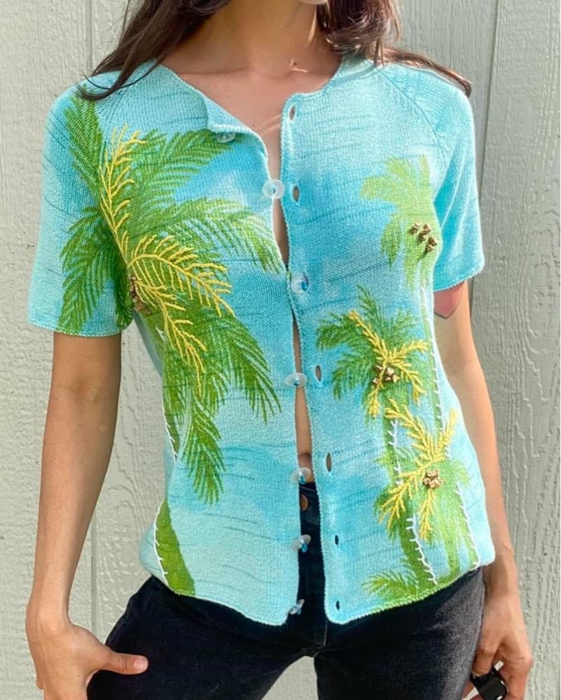 Tropical Palm Knit Cardigan - Image 1