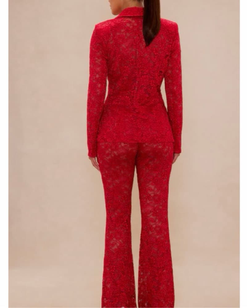 Red Lace Blazer/pants Matching Set Suit - Image 3