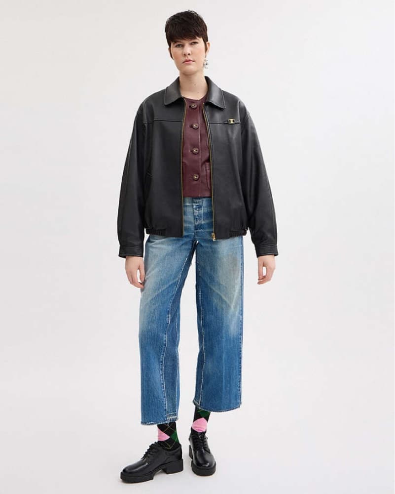 Coach Black Oversized Leather Jacket - Image 2