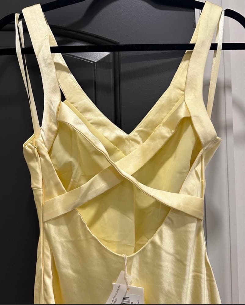 Billy J Yellow Satin Maxi Dress - Image 5