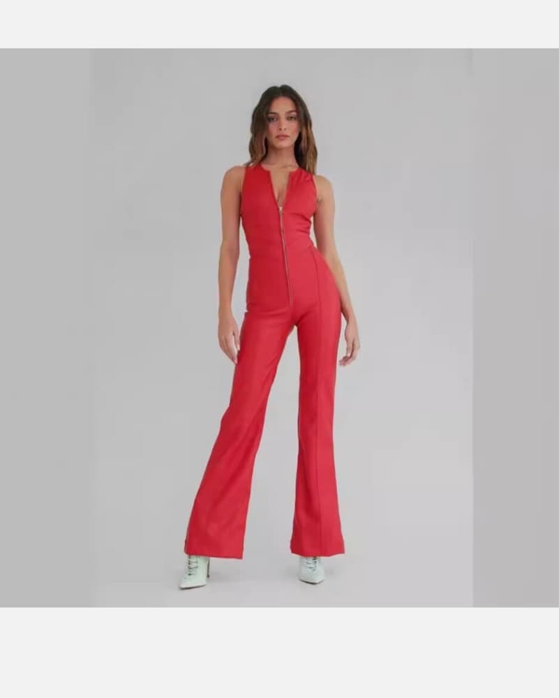 Vibrant Red Jumpsuit with Heart Cutout - Image 1