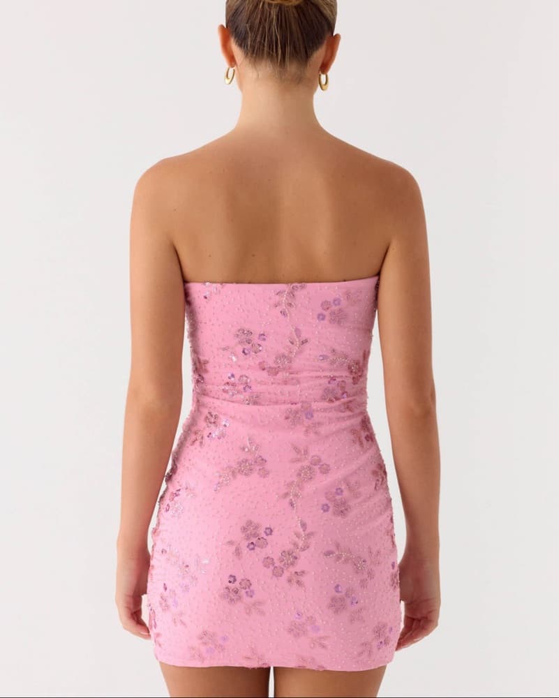 Push Back Beaded Sequin Mini Dress Pink - Image 4