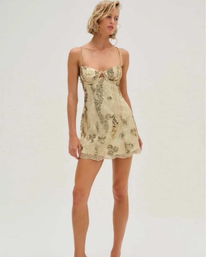 For Love & Lemons Opal Mini Dress - Gold - Image 1