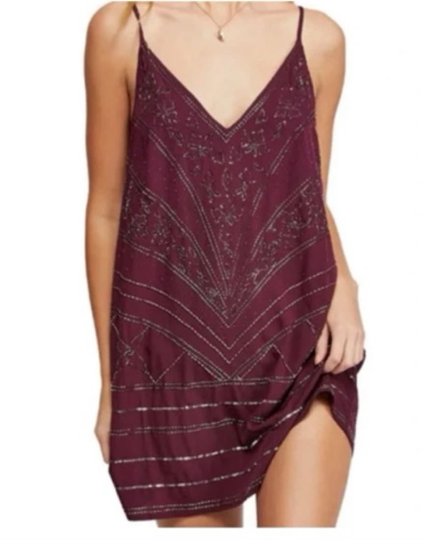 Burgundy Beaded Dress - Image 1