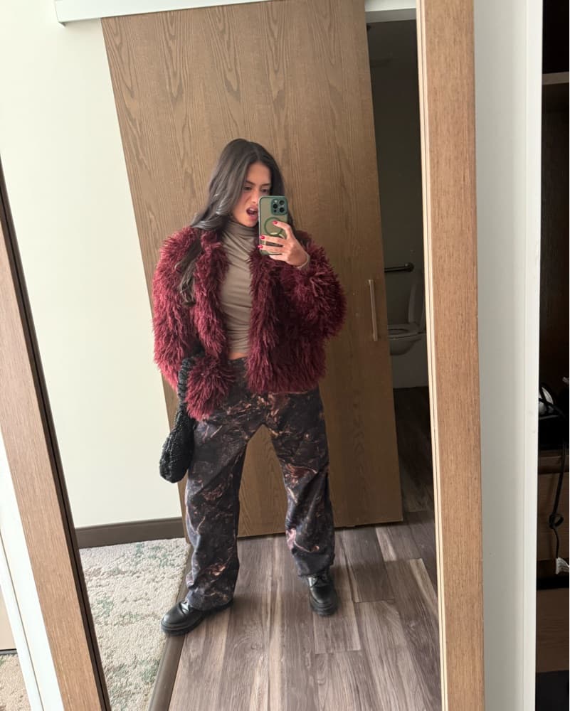 Faux Shearling Maroon Jacket  - Image 2