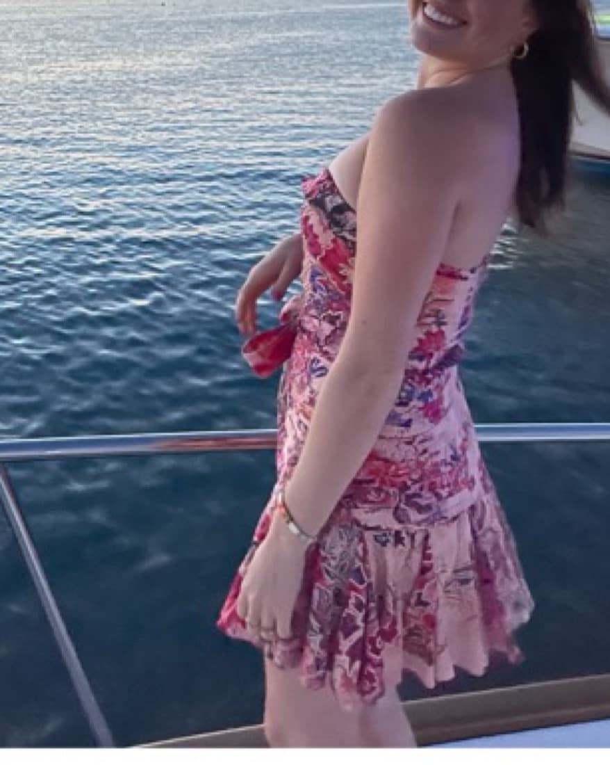 Pink Floral Strapless Mini Dress - Image 3