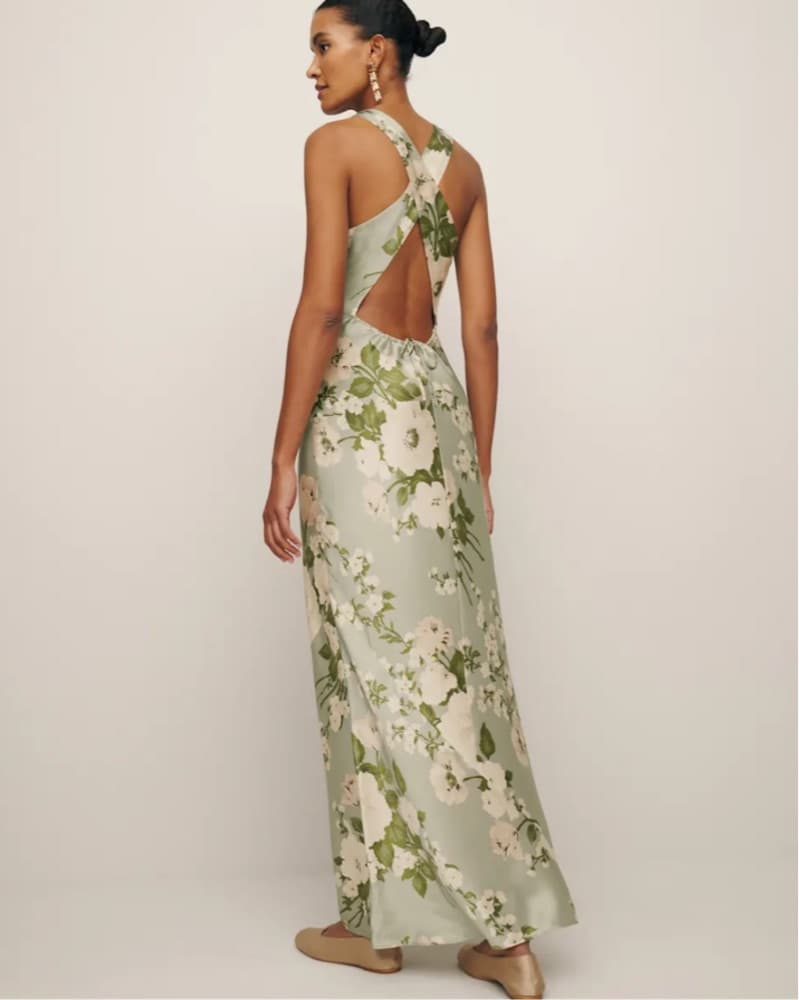 Reformation Anaiis Silk Dress Tarragon - Image 3