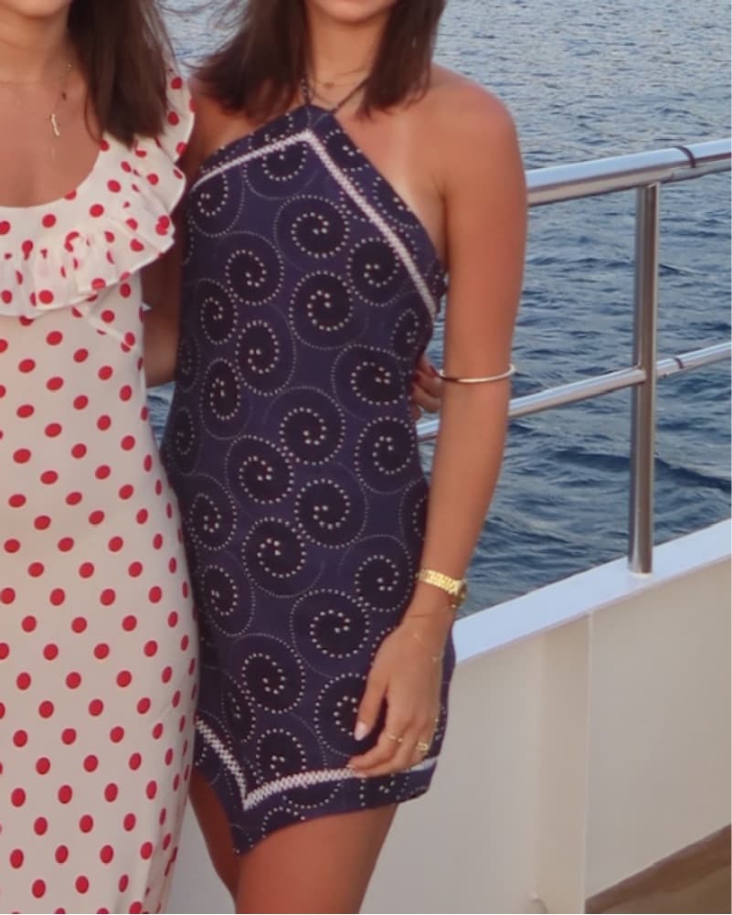 Linen Halter Navy Mini Dress - Image 1