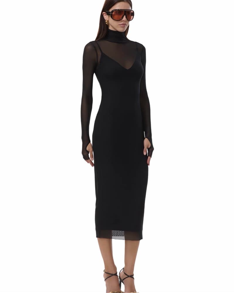 AFRM Sleek Black Bodycon Midi Dress - Image 2