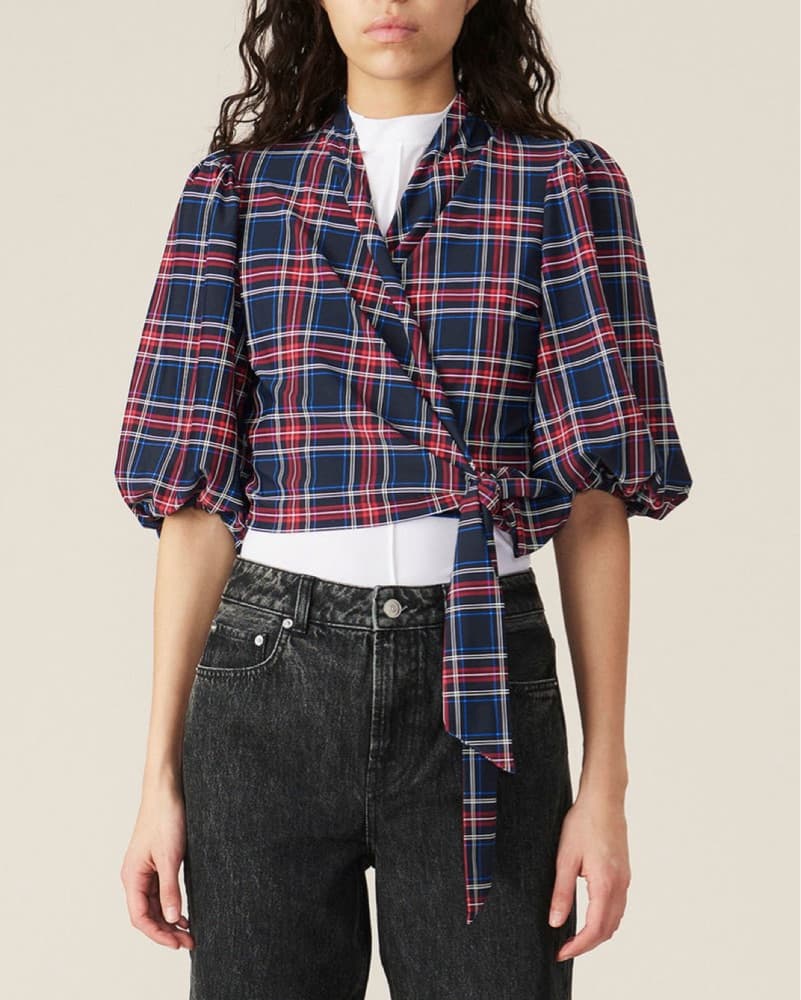 GANNI Printed Jersey Wrap Blouse - Image 1