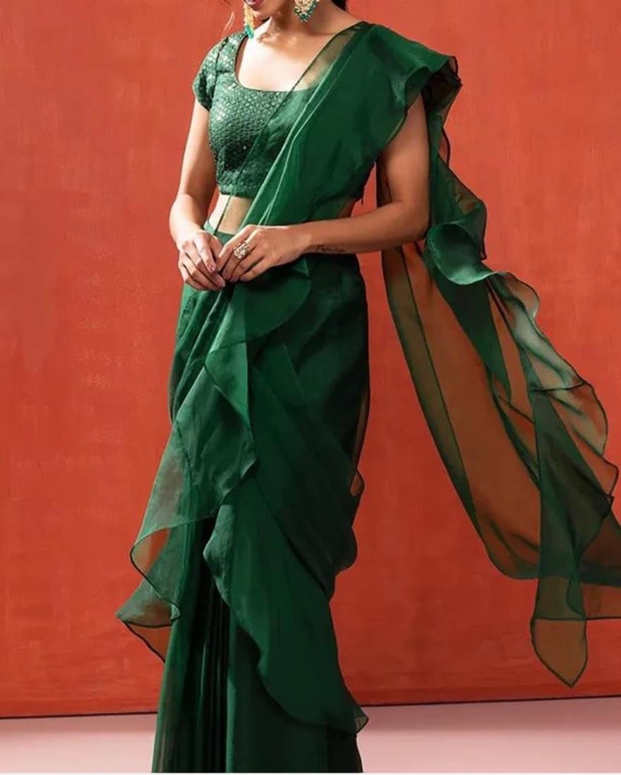 Green Pre-Stiched Saree - Image 1