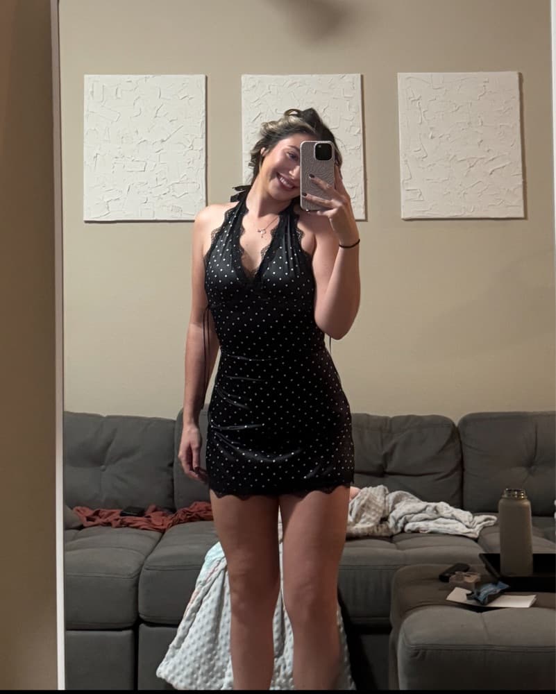 Polka Dot Ruffle Halter Dress - Image 3