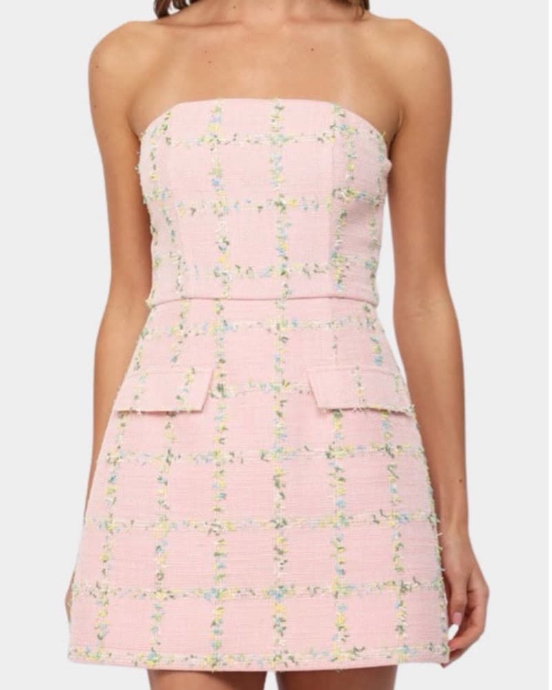 Hemline Pink Floral Embellished Strapless Mini Dress - Image 1