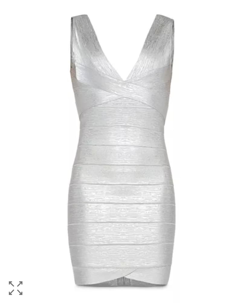 Herve Leger Silver Bandage Dress - Image 3
